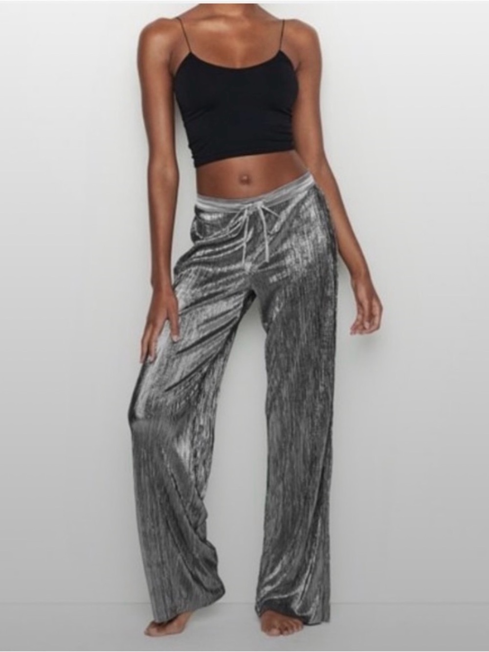 Victoria’s Secret Pleat Shine Pajama Pants in Metallic Gunmetal